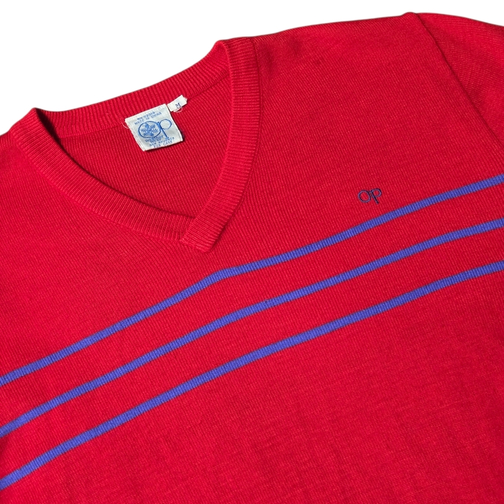 Vtg Ocean Pacific Acrylic Sweater Weather Wear Knit Red Blue Stripes Medium OP